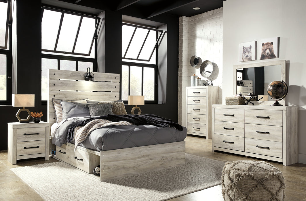 Cambeck  Panel Bed With 2 Storage Drawers With Mirrored Dresser, Chest And 2 Nightstands