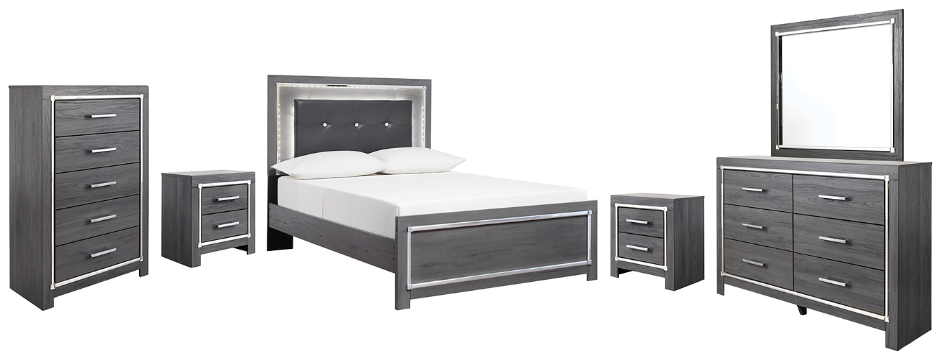 Lodanna Full Panel Bed with Mirrored Dresser, Chest and 2 Nightstands