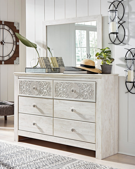 Paxberry Queen Panel Bed with Mirrored Dresser and Chest