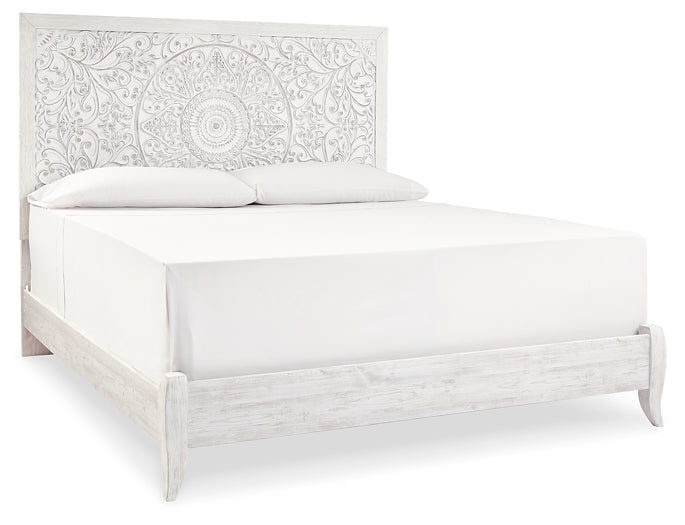 Paxberry King Panel Bed with Mirrored Dresser and 2 Nightstands