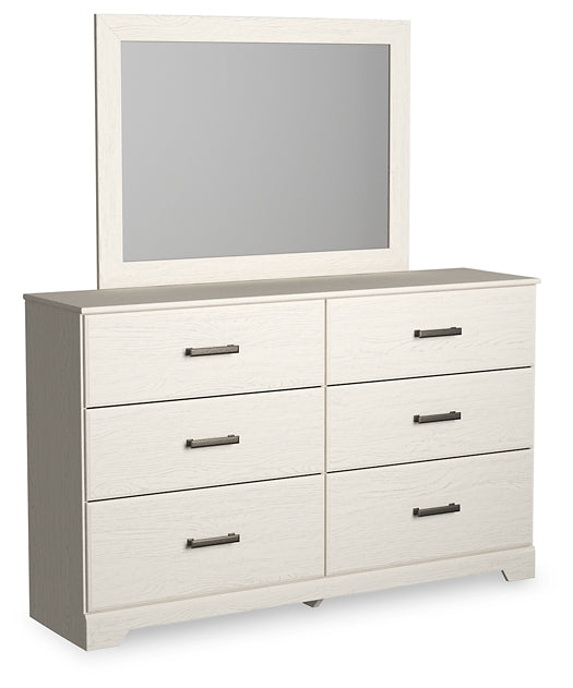 Stelsie Queen Panel Bed with Mirrored Dresser and Nightstand