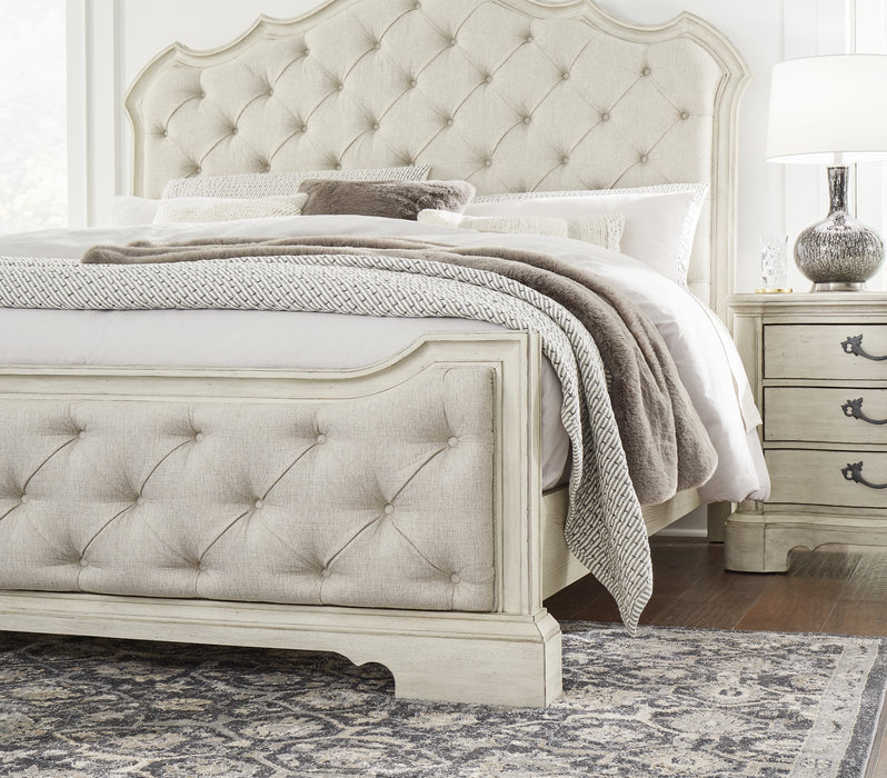 Arlendyne California King Upholstered Bed with Mirrored Dresser and Nightstand