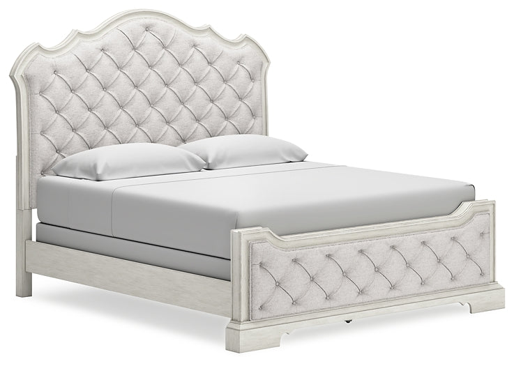 Arlendyne California King Upholstered Bed with Mirrored Dresser, Chest and Nightstand