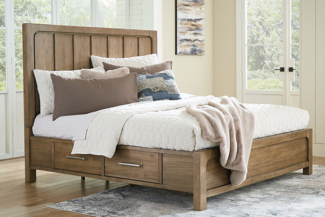 Cabalynn King Panel Bed with Storage with Mirrored Dresser and Chest