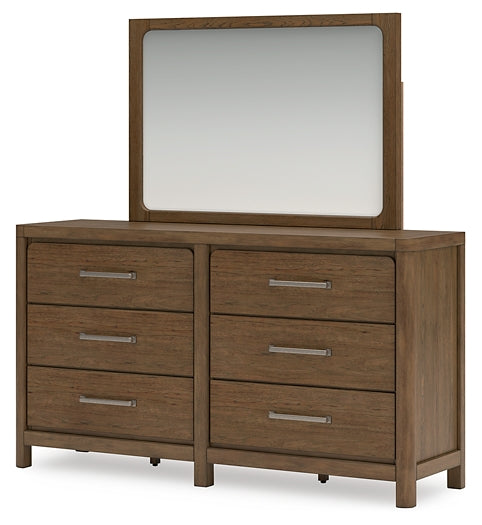 Cabalynn California King Panel Bed with Storage with Mirrored Dresser and Nightstand