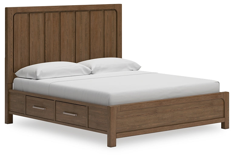 Cabalynn California King Panel Bed with Storage with Mirrored Dresser, Chest and 2 Nightstands