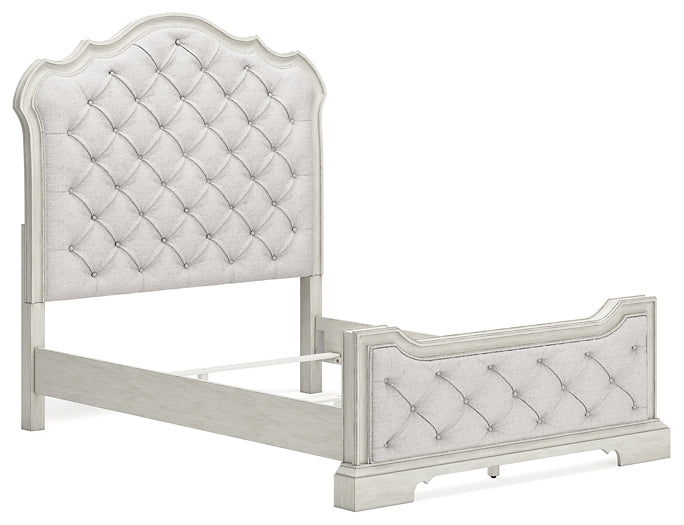 Arlendyne Queen Upholstered Bed with Mirrored Dresser, Chest and Nightstand