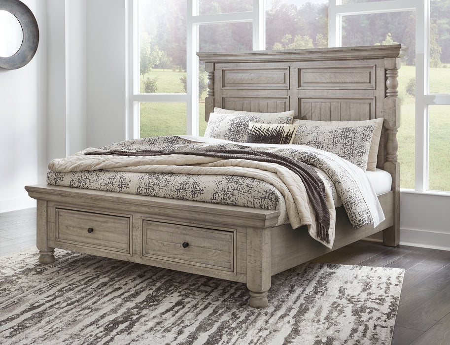 Harrastone Queen Panel Bed with Mirrored Dresser and Chest