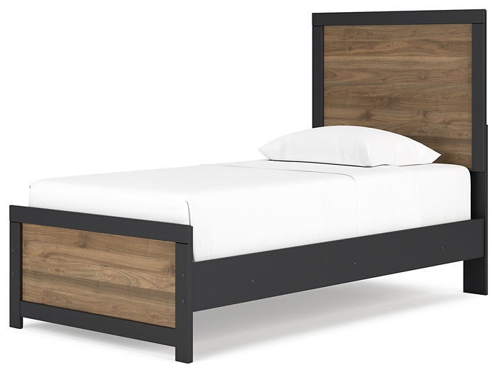 Vertani Twin Panel Bed with Mirrored Dresser and 2 Nightstands