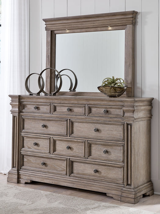 Blairhurst King Panel Bed with Mirrored Dresser