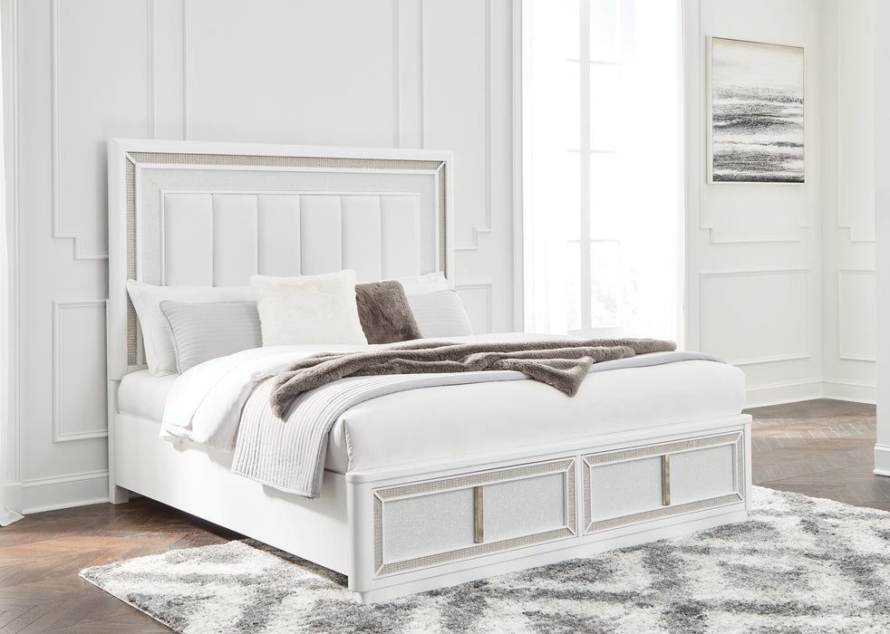 Chalanna Queen Upholstered Storage Bed with Mirrored Dresser