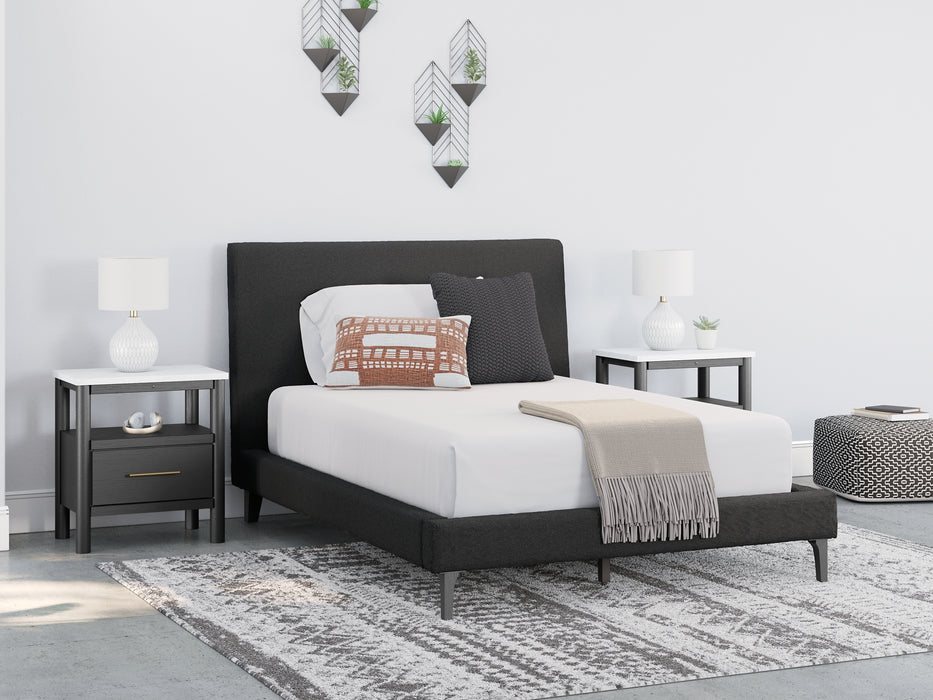 Cadmori Full Upholstered Bed with Mirrored Dresser, Chest and Nightstand